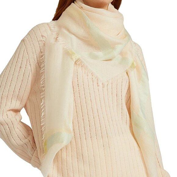 NWT$825 Loro Piana Large Square Stripe Cashmere & Silk Fringe Scarf Shawl - Picture 4 of 14